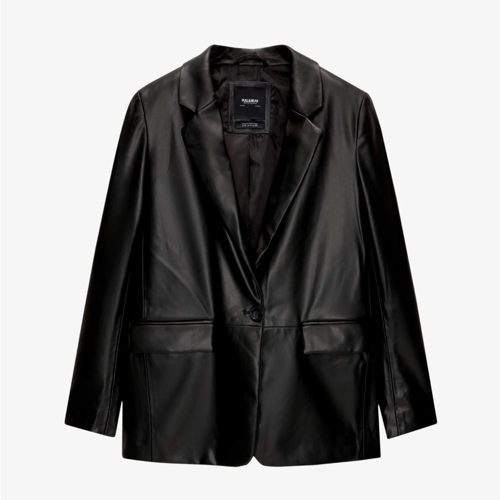 Black Faux Leather Blazer Jacket - Women XS